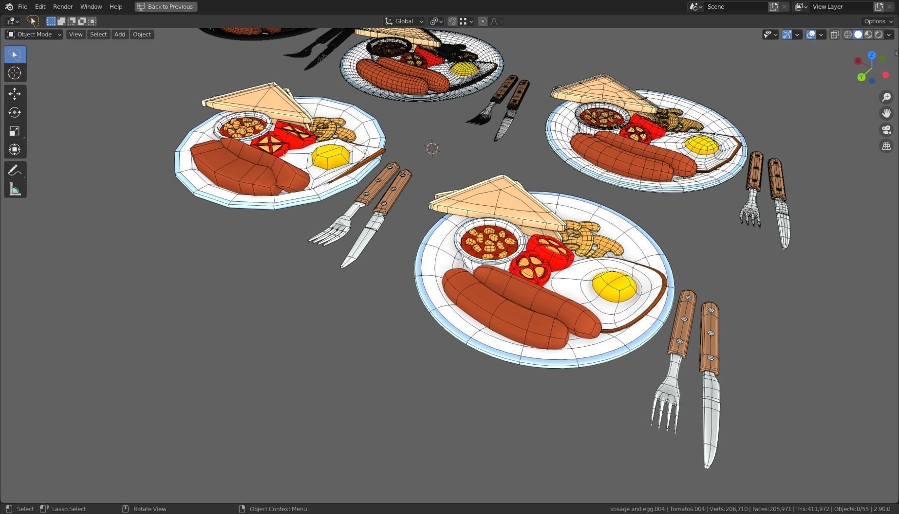 Stylized Sausage and Egg Meal Low-poly 3D model_15