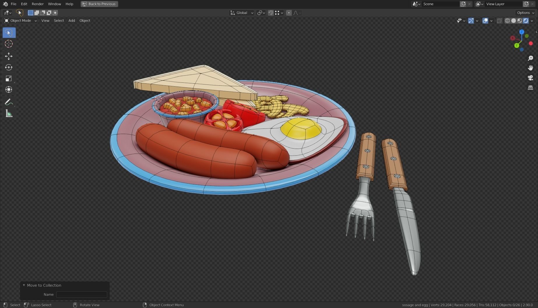 Stylized Sausage and Egg Meal Low-poly 3D model_11