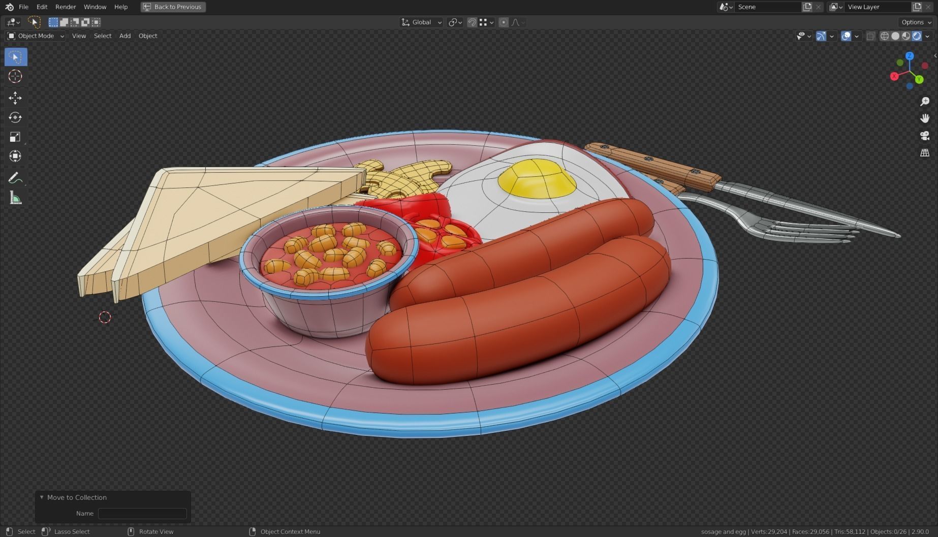 Stylized Sausage and Egg Meal Low-poly 3D model_10