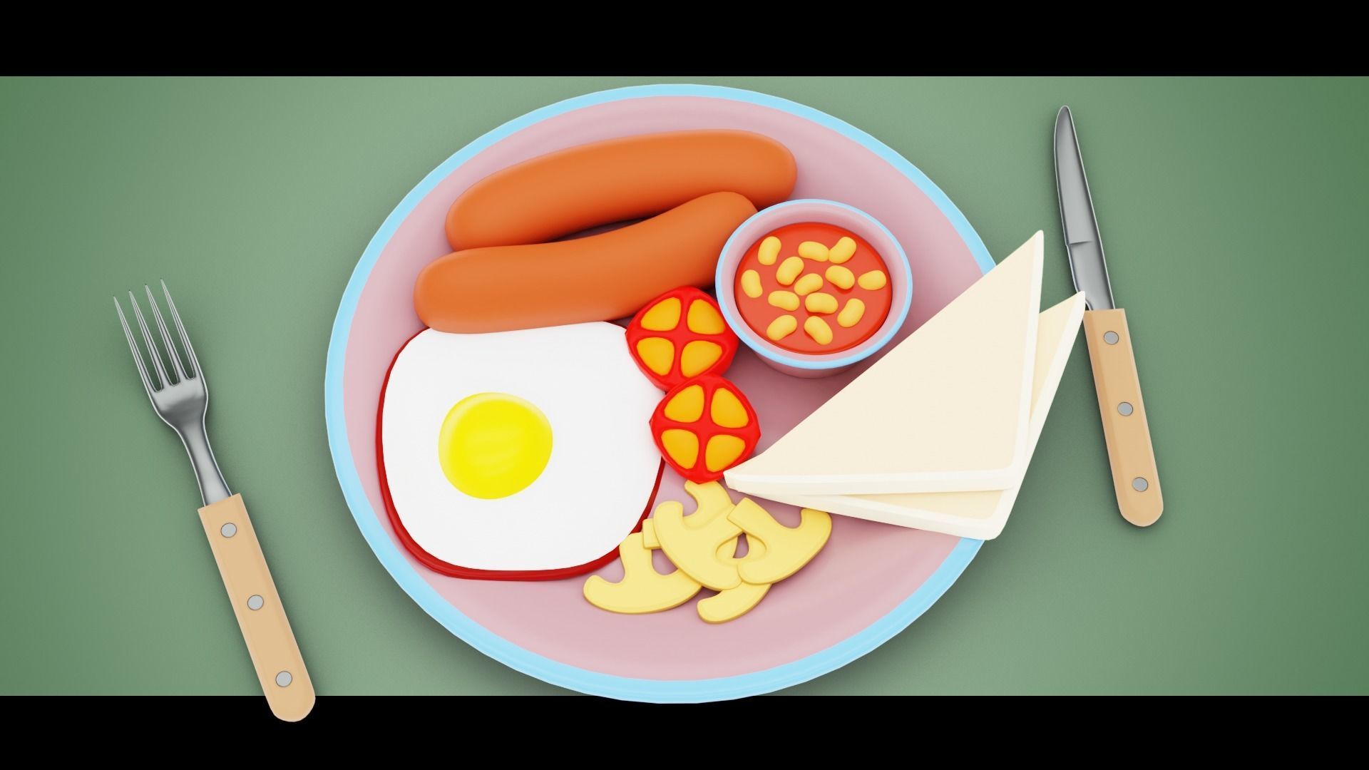 Stylized Sausage and Egg Meal Low-poly 3D model_2