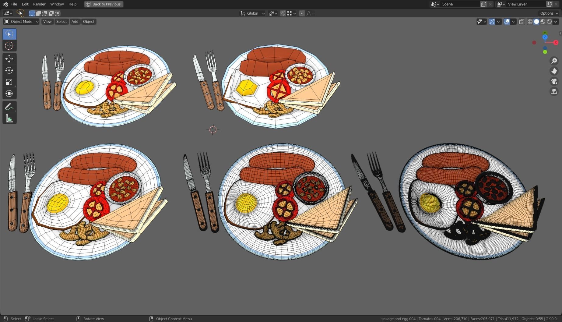 Stylized Sausage and Egg Meal Low-poly 3D model_17