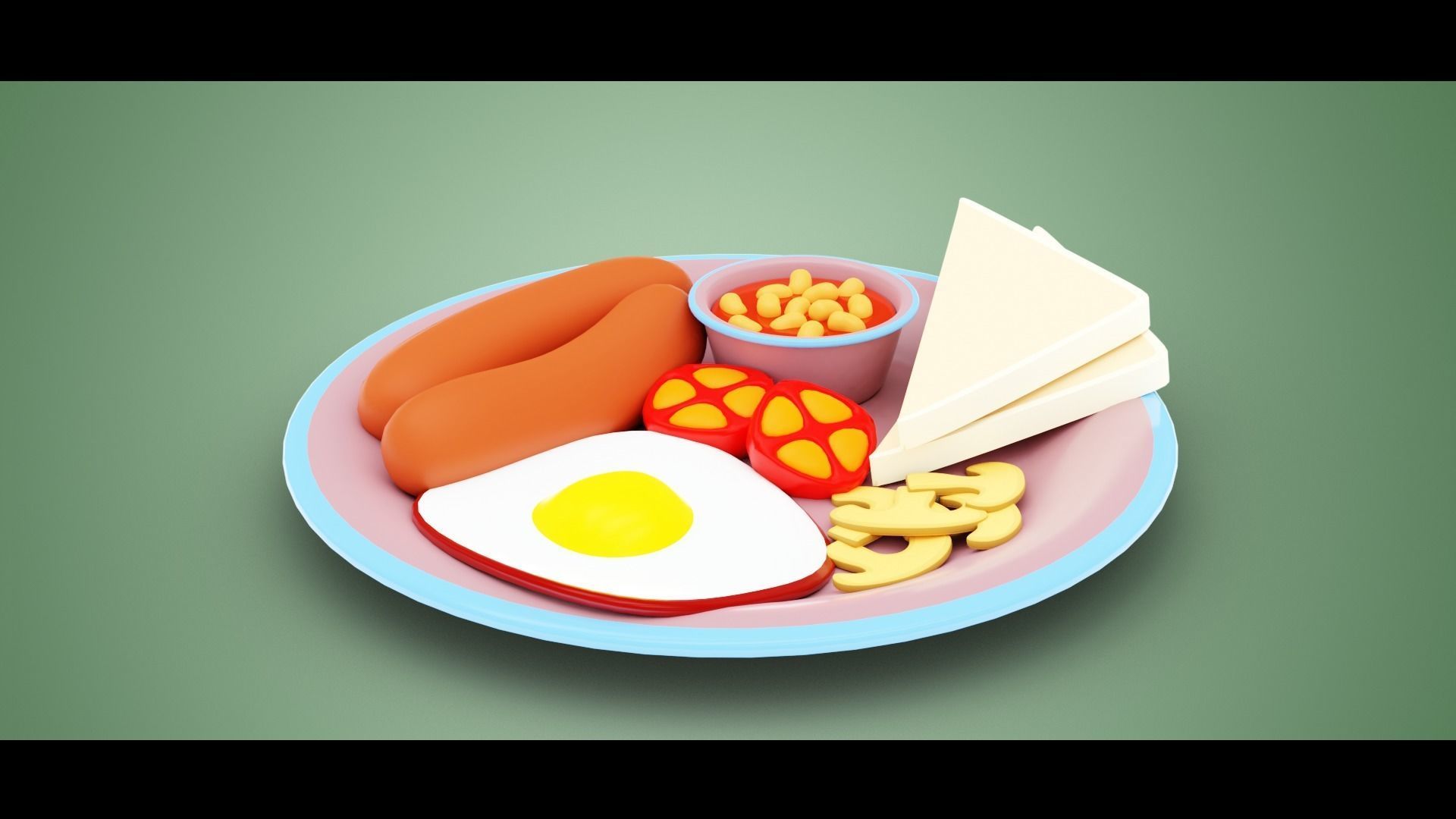 Stylized Sausage and Egg Meal Low-poly 3D model_5