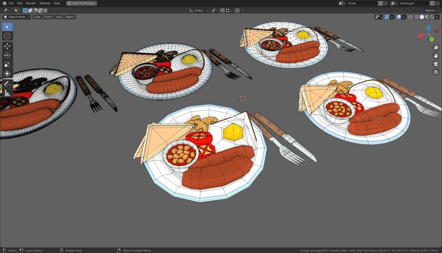Stylized Sausage and Egg Meal Low-poly 3D model_16