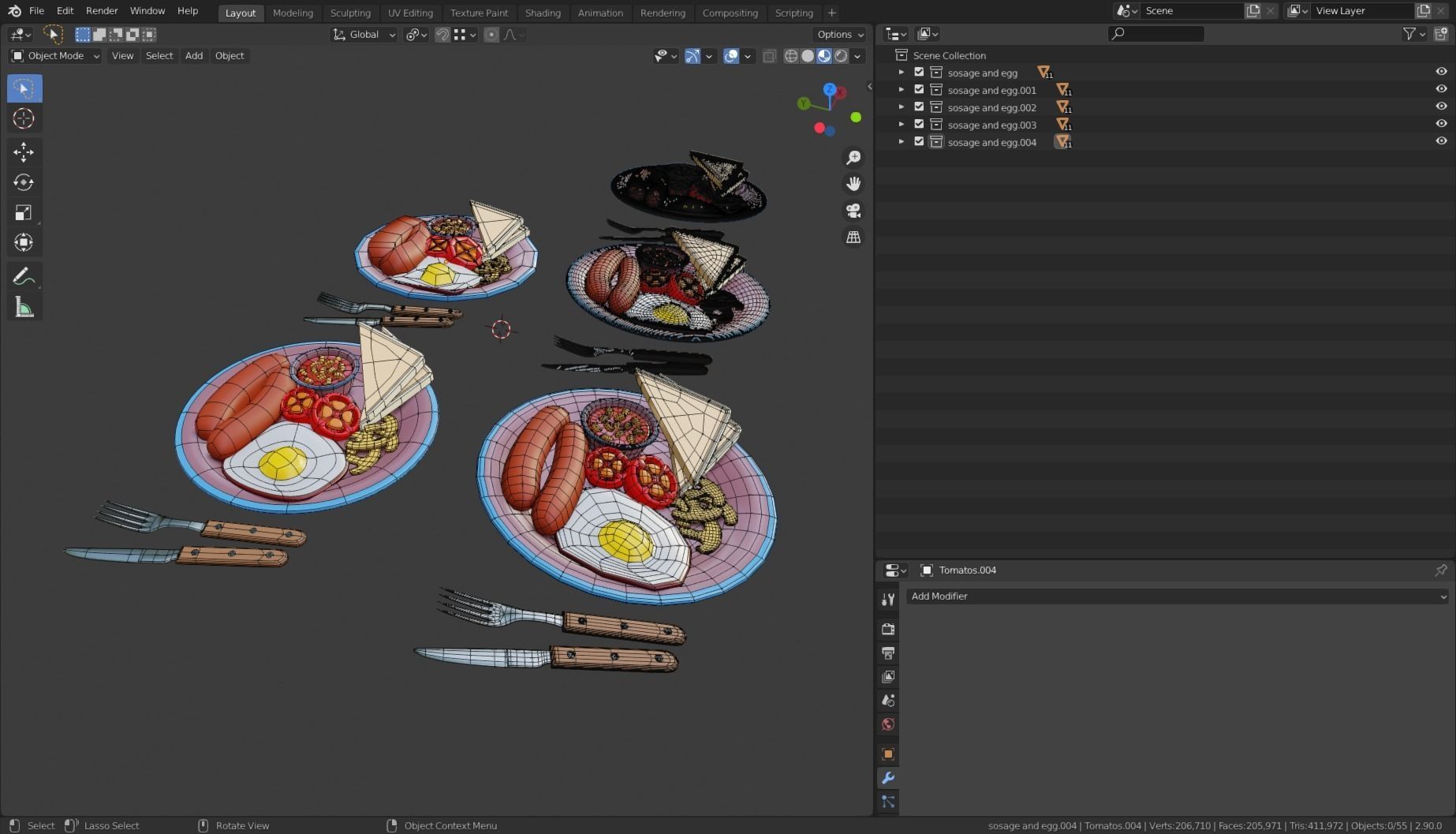 Stylized Sausage and Egg Meal Low-poly 3D model_24