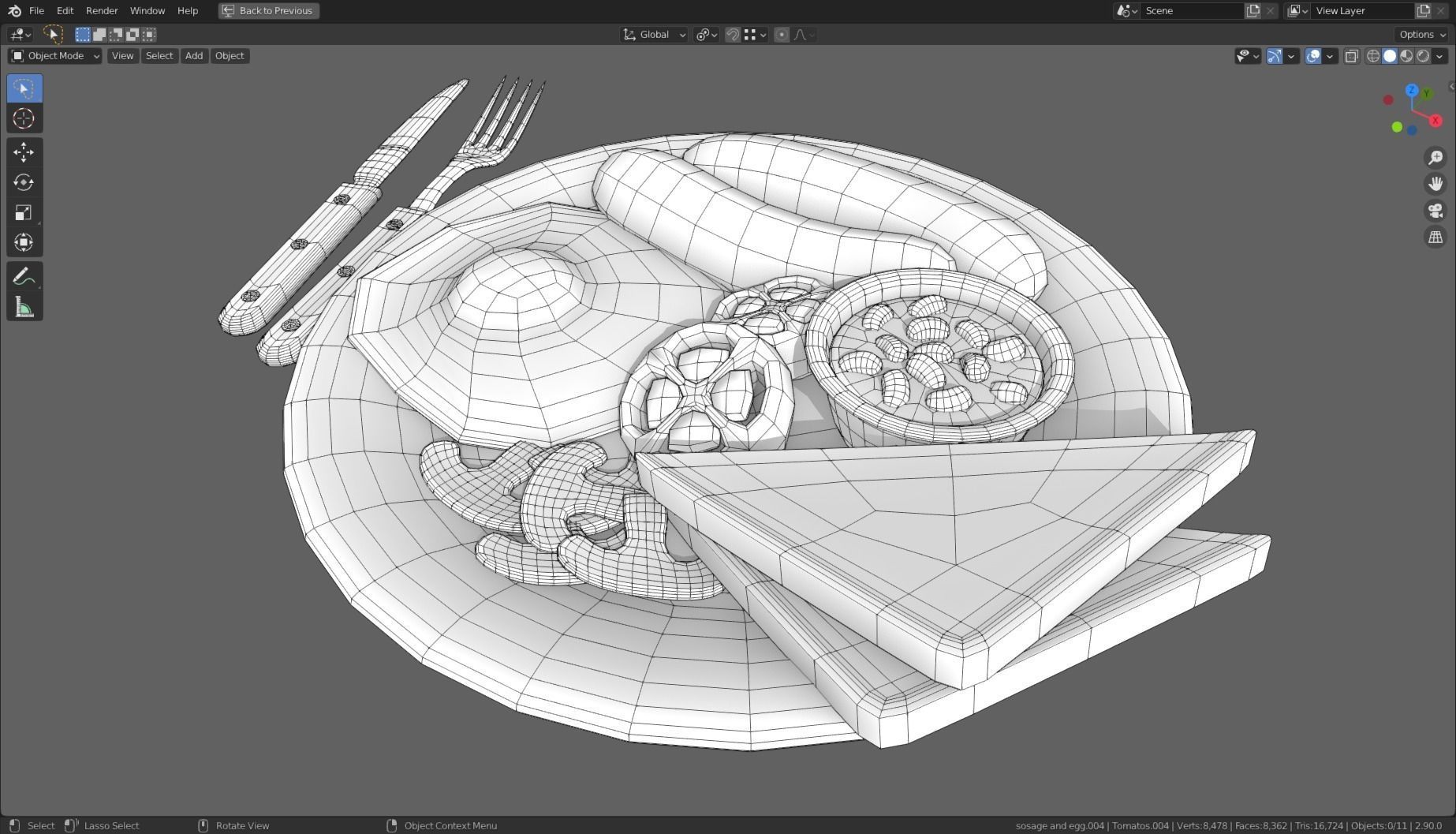 Stylized Sausage and Egg Meal Low-poly 3D model_7