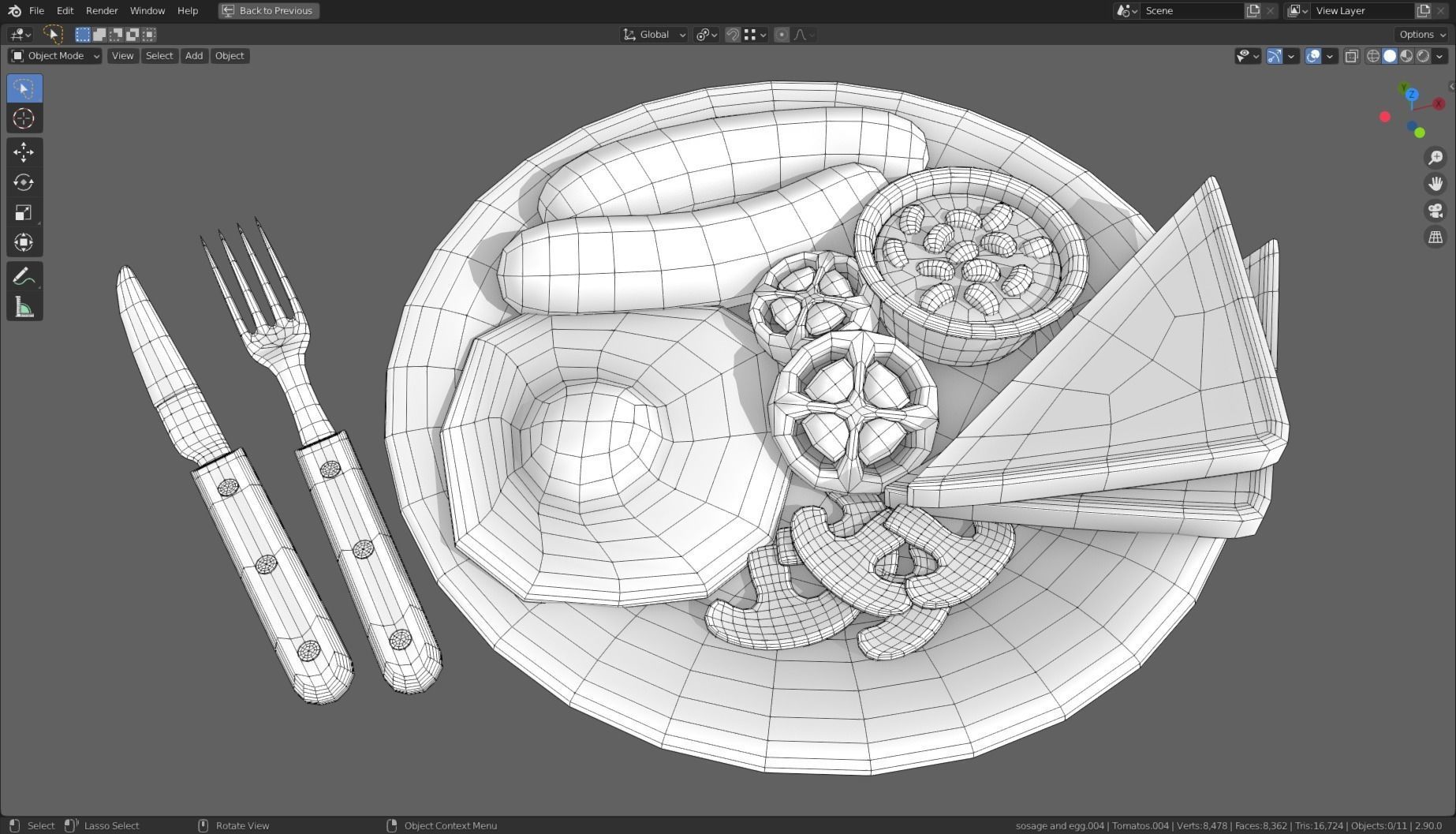 Stylized Sausage and Egg Meal Low-poly 3D model_6
