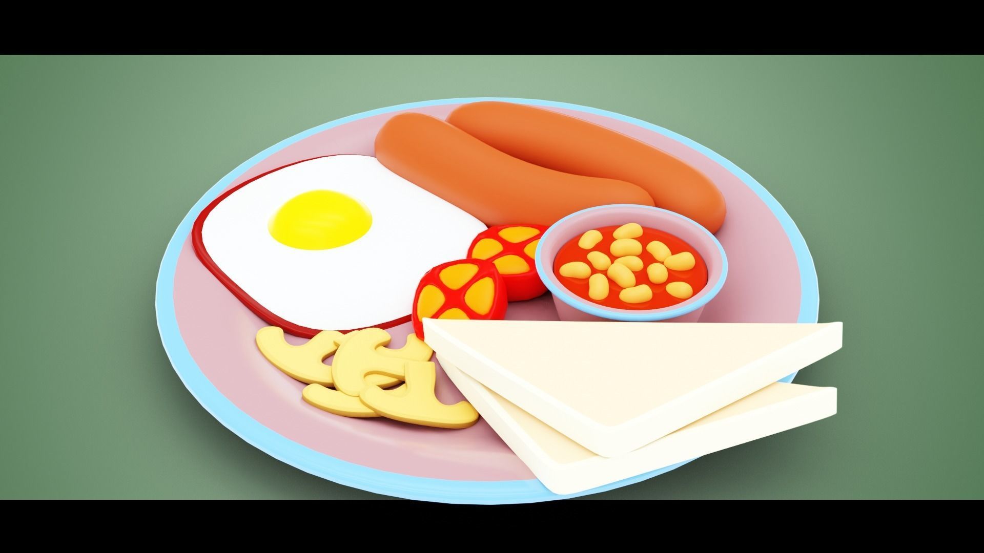 Stylized Sausage and Egg Meal Low-poly 3D model_4