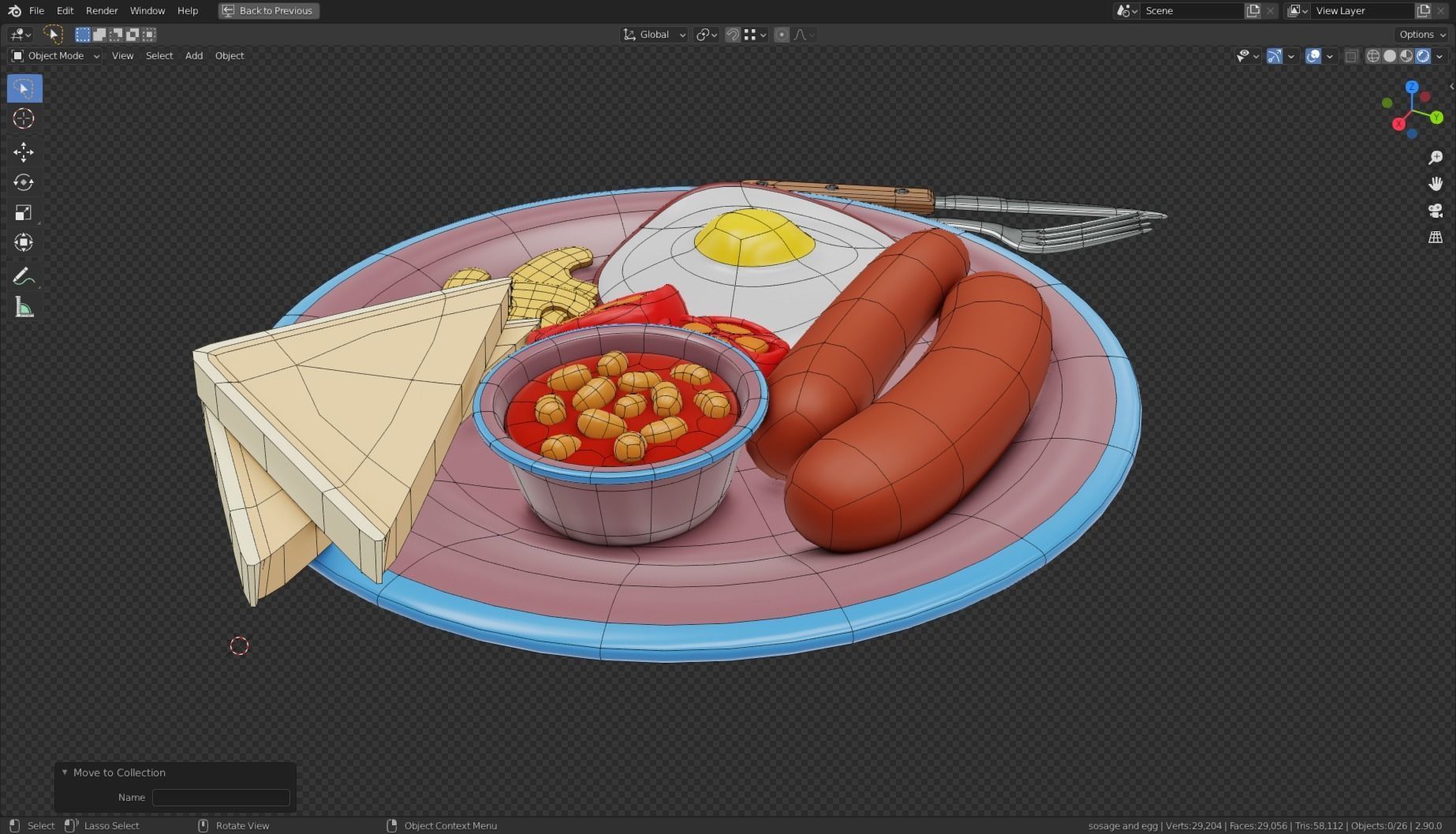 Stylized Sausage and Egg Meal Low-poly 3D model_9