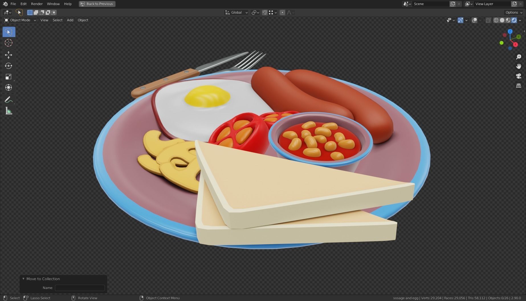 Stylized Sausage and Egg Meal Low-poly 3D model_21