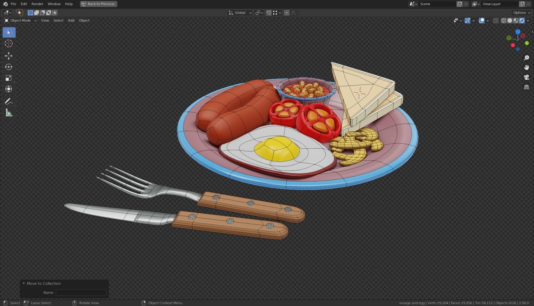 Stylized Sausage and Egg Meal Low-poly 3D model_12