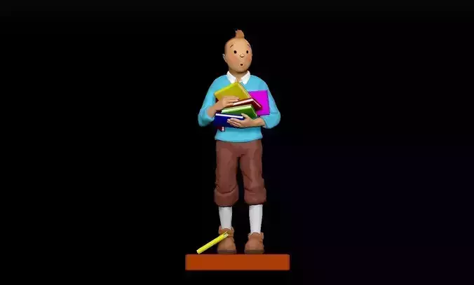 Tintin statue of boy holding book 3D print model