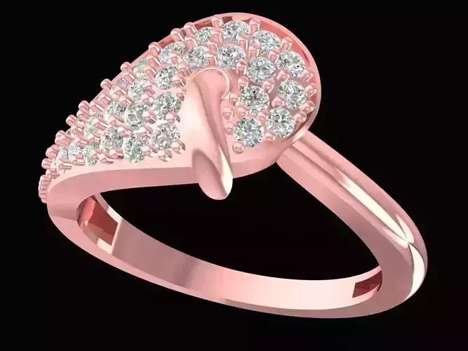 Elegant Leaf Diamond Ring 3D Model 2542