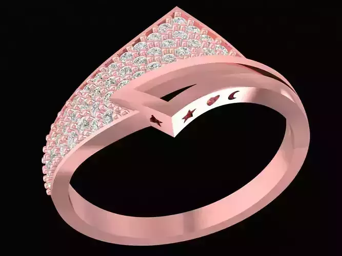 Modern V Shape Pave Diamond Ring for Women 3D Model 2543