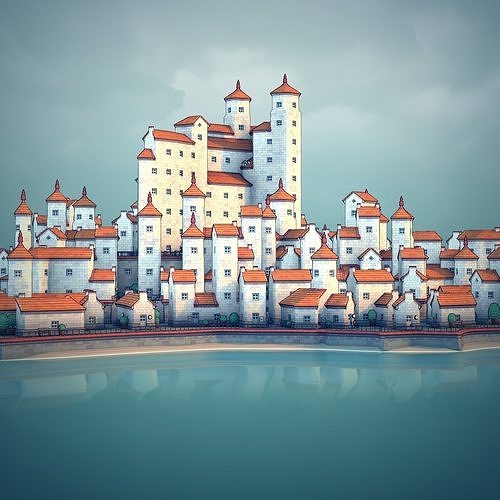 Town11 city on island 3D print model