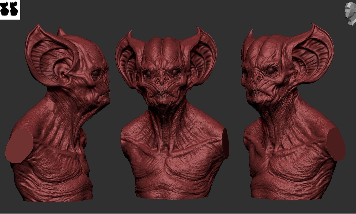 Bat Creature Bust 3D print model_5