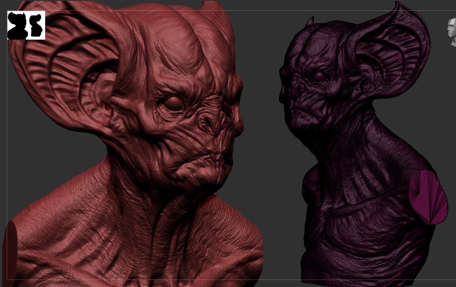 Bat Creature Bust 3D print model_11