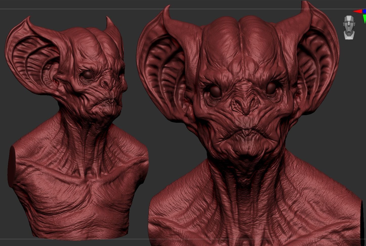 Bat Creature Bust 3D print model_10