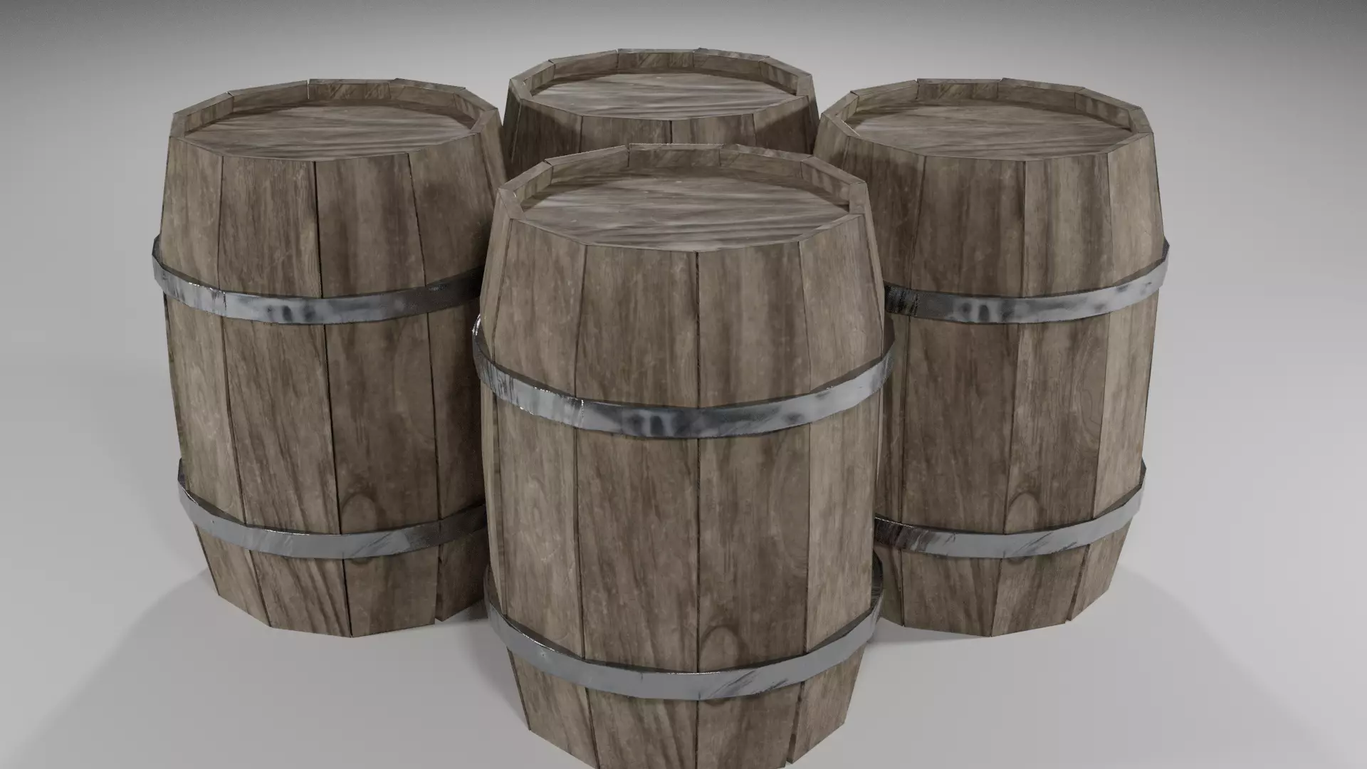 Barrel four wooden barrels Free low-poly 3D model_0