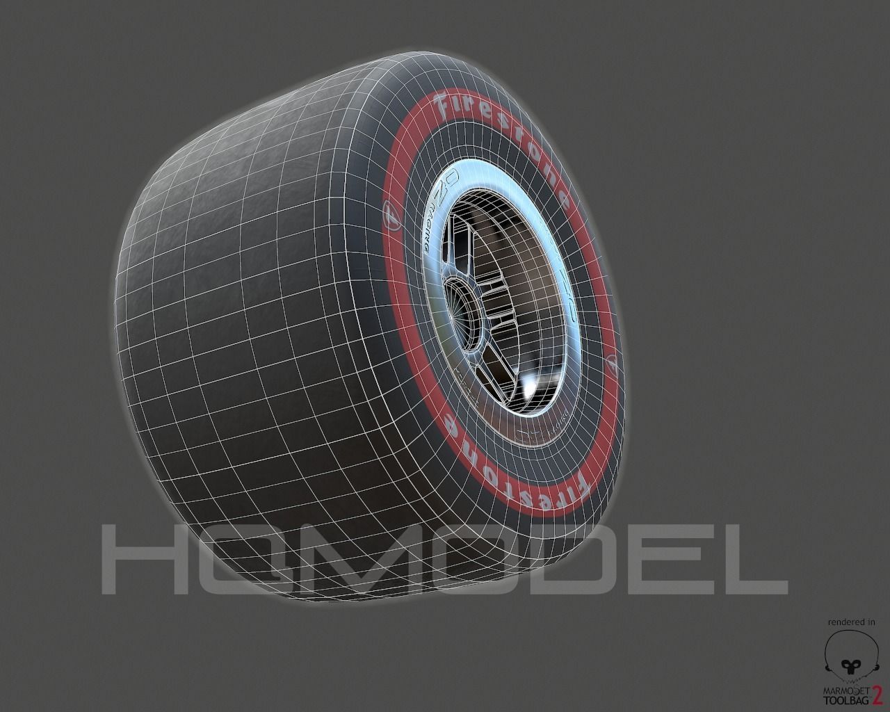 Indy Car Tire Rim Firestone PBR Low-poly 3D model_7