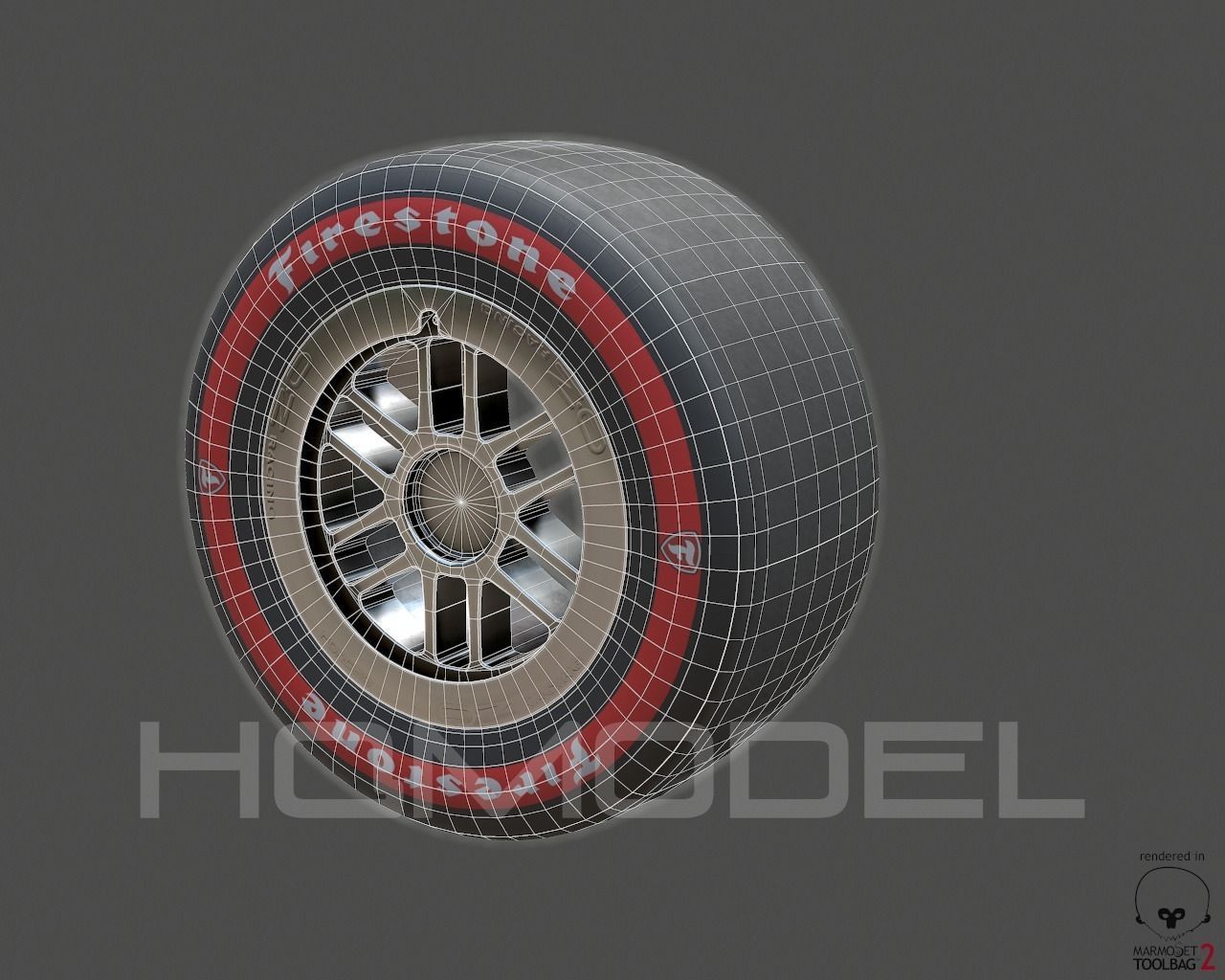 Indy Car Tire Rim Firestone PBR Low-poly 3D model_5