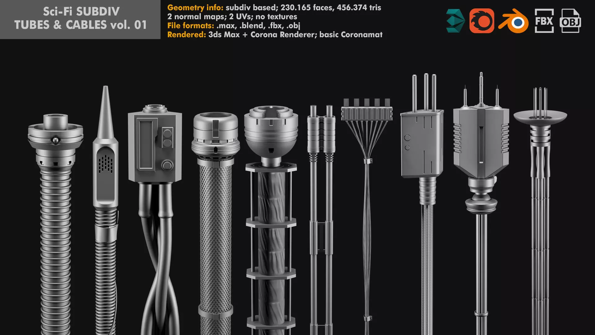 Sci-Fi subdiv tubes and cables volume 01 3D model_0
