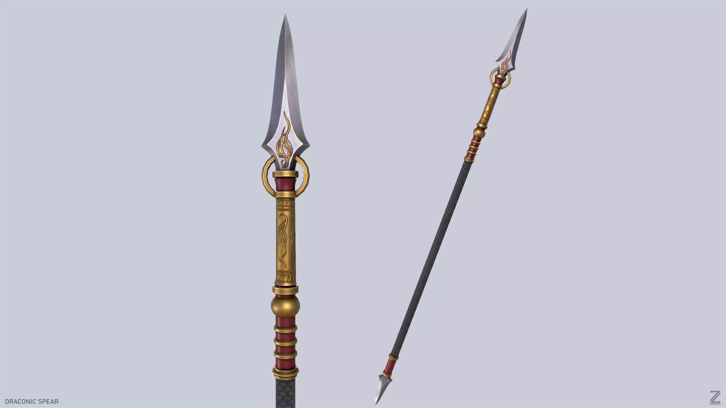 Draconic spear Low-poly 3D model_0