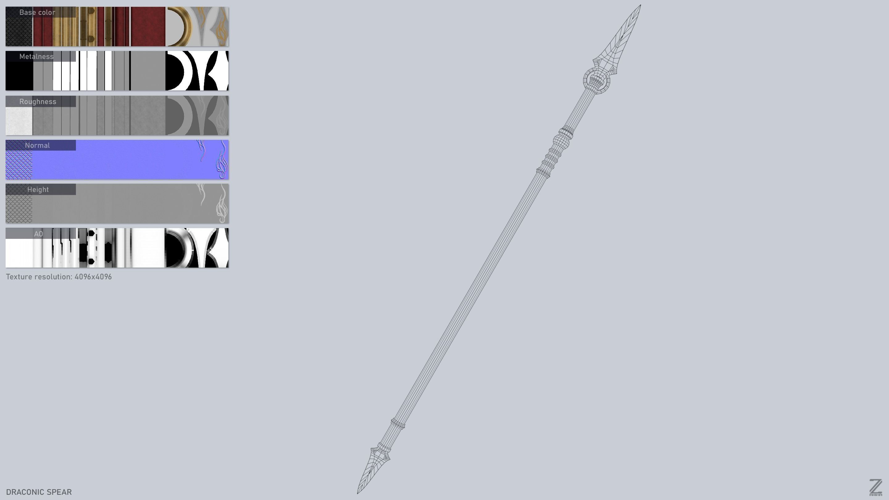 Draconic spear Low-poly 3D model_3