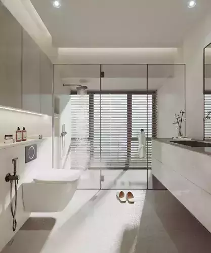 bathroom modern with walls and marble floors