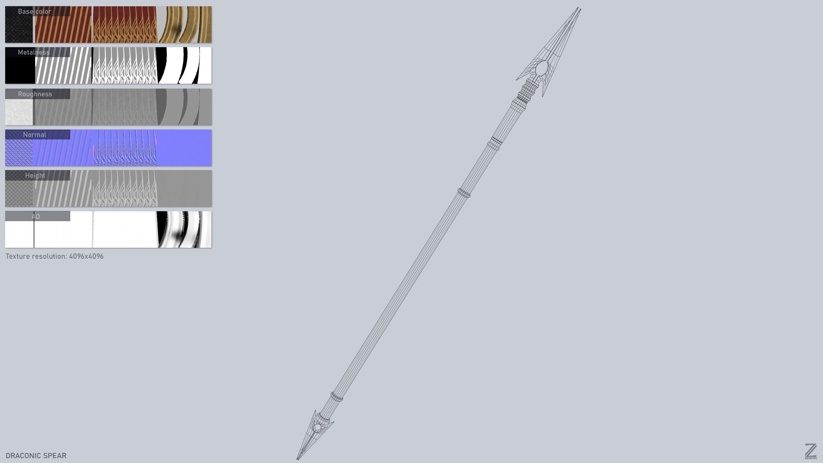 Draconic spear Low-poly 3D model_3