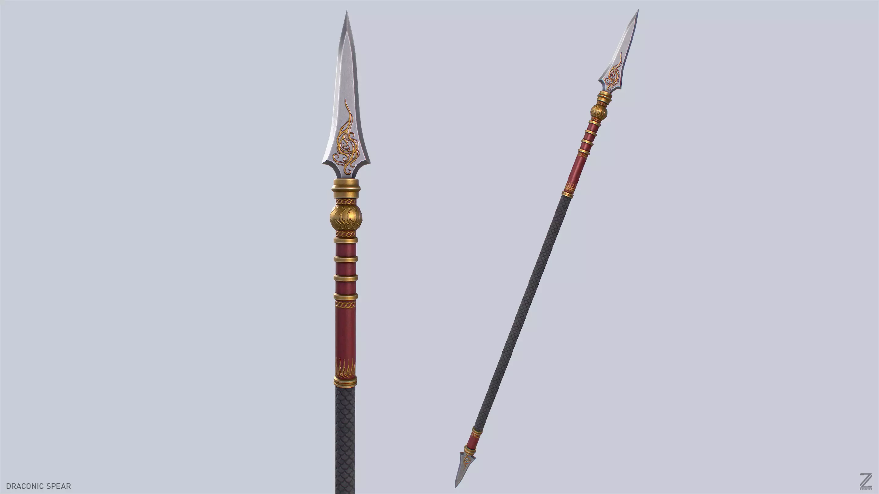 Draconic spear Low-poly 3D model_0