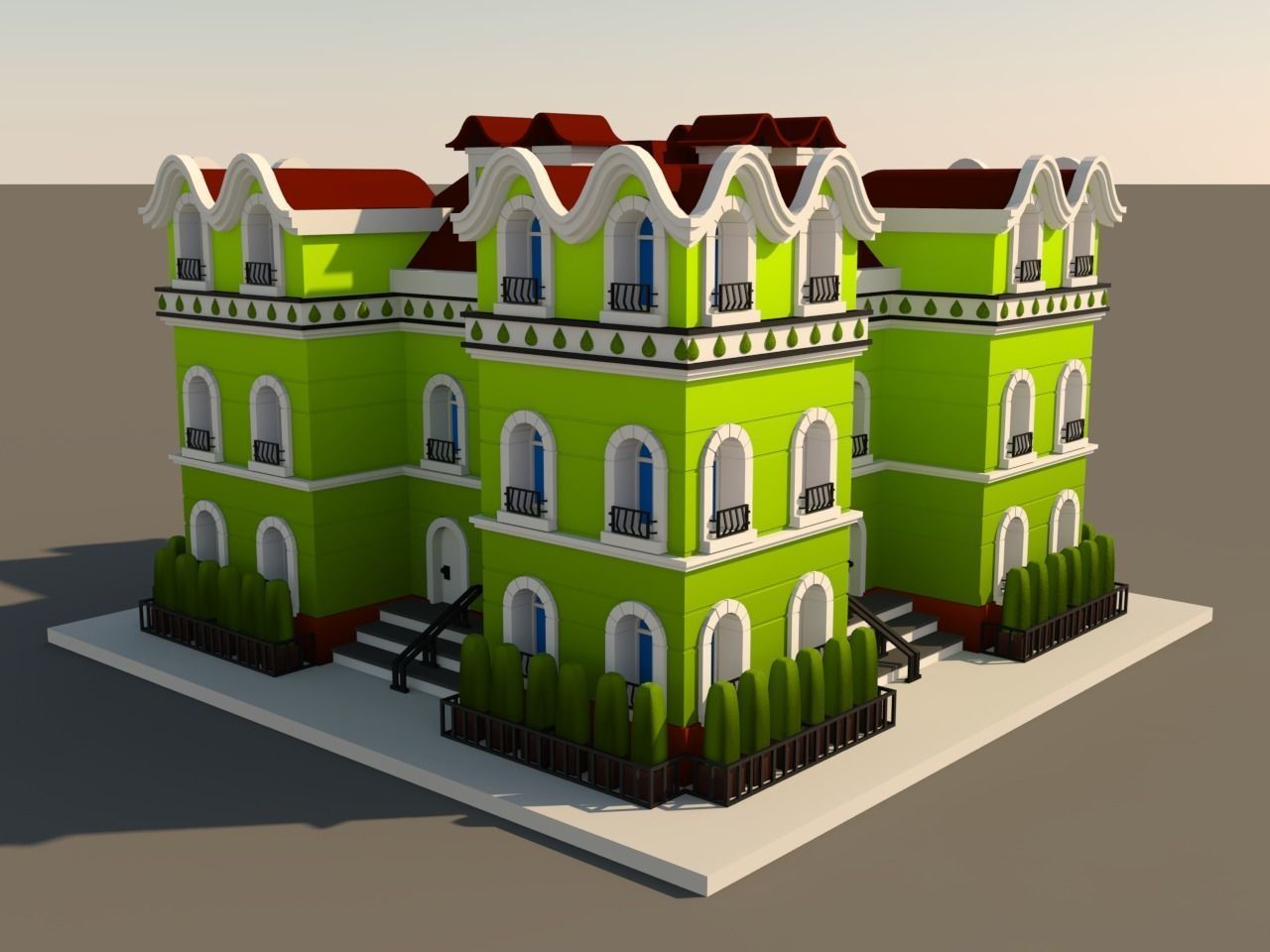 Cartoon Neoclassical Residential Building 3D model_2