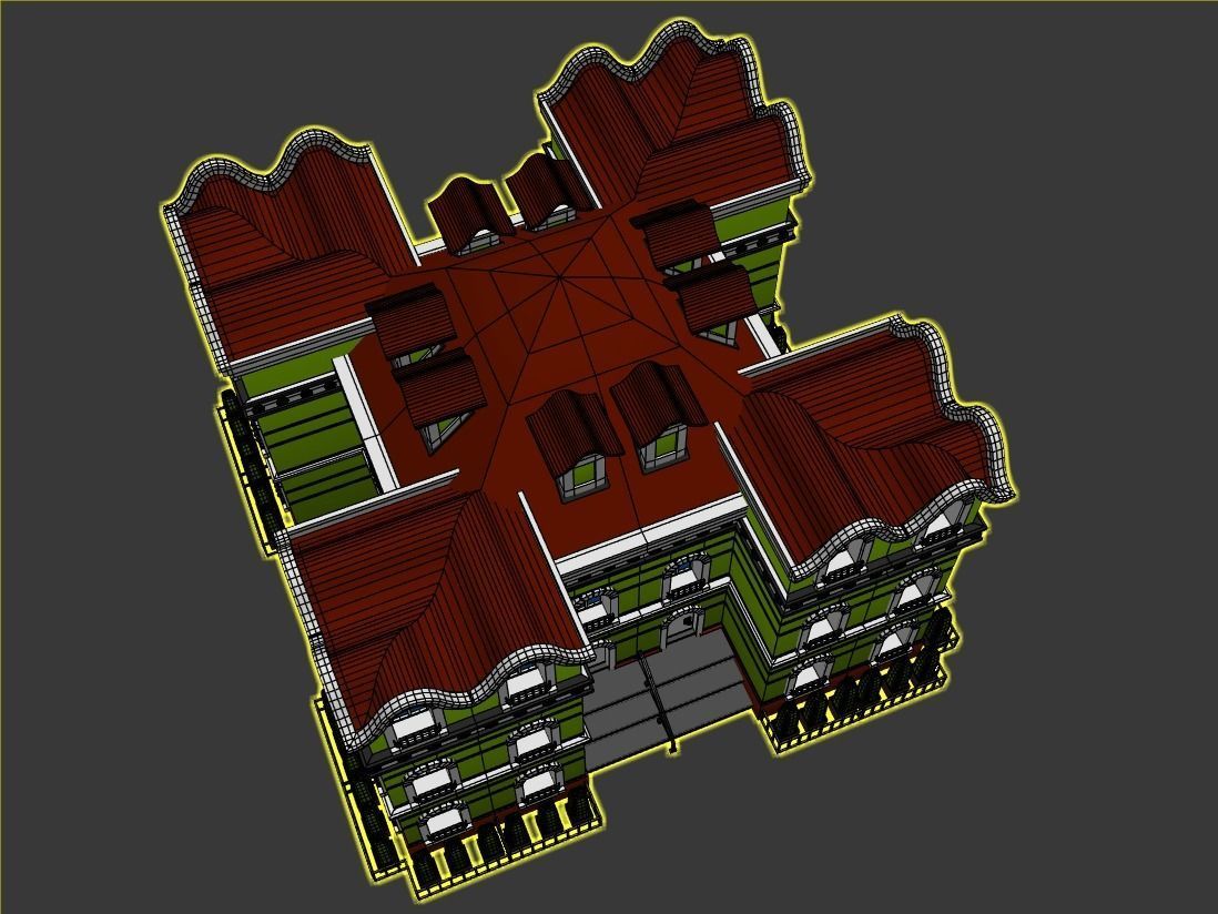 Cartoon Neoclassical Residential Building 3D model_6