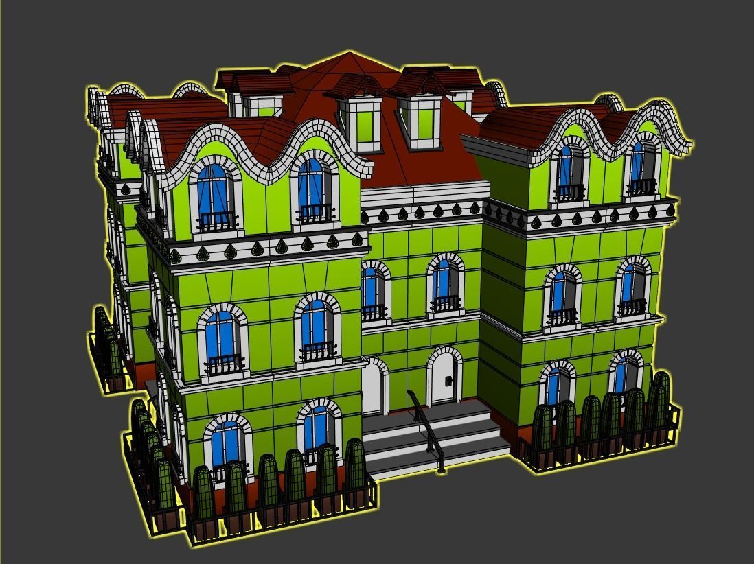 Cartoon Neoclassical Residential Building 3D model_5
