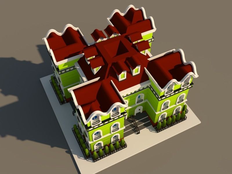 Cartoon Neoclassical Residential Building 3D model_1