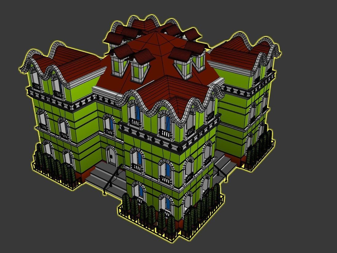 Cartoon Neoclassical Residential Building 3D model_4