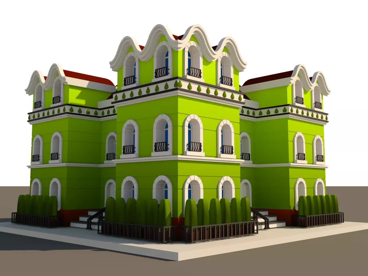 Cartoon Neoclassical Residential Building 3D model_0