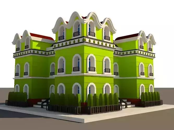 Cartoon Neoclassical Residential Building