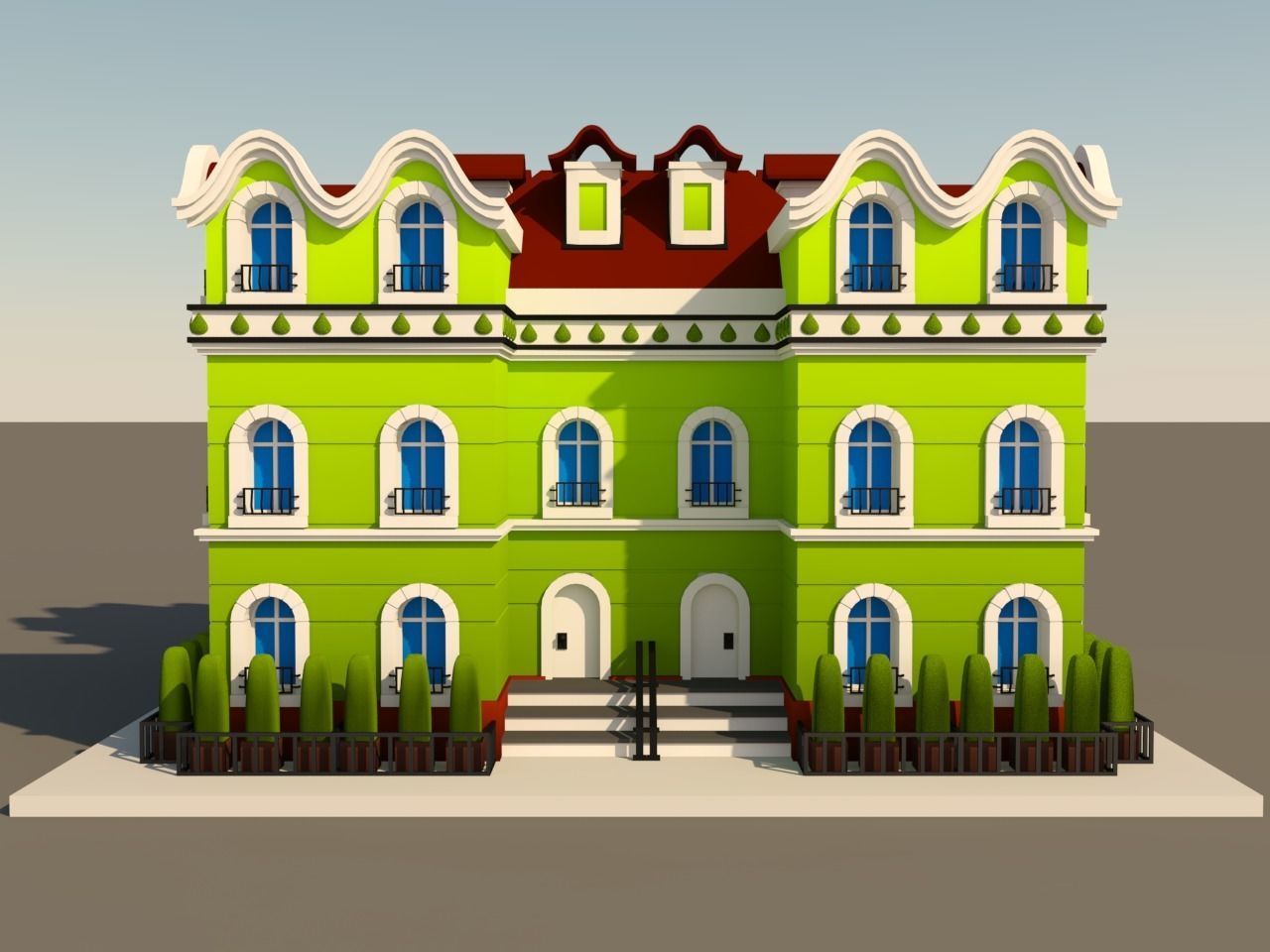 Cartoon Neoclassical Residential Building 3D model_3