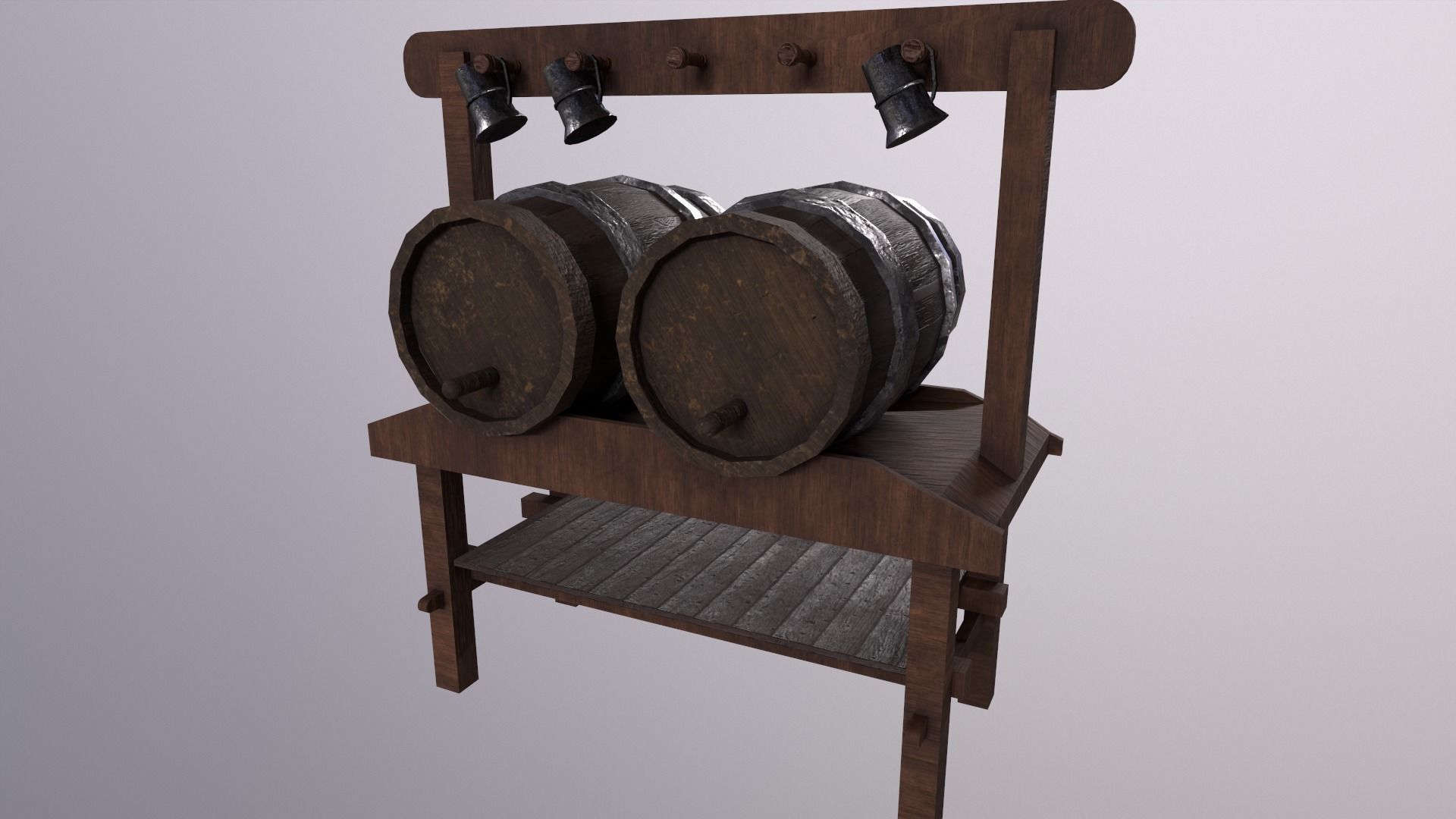Bar - Barrel - Glass - Table Game Ready Low Poly 3D Model Low-poly 3D model_1