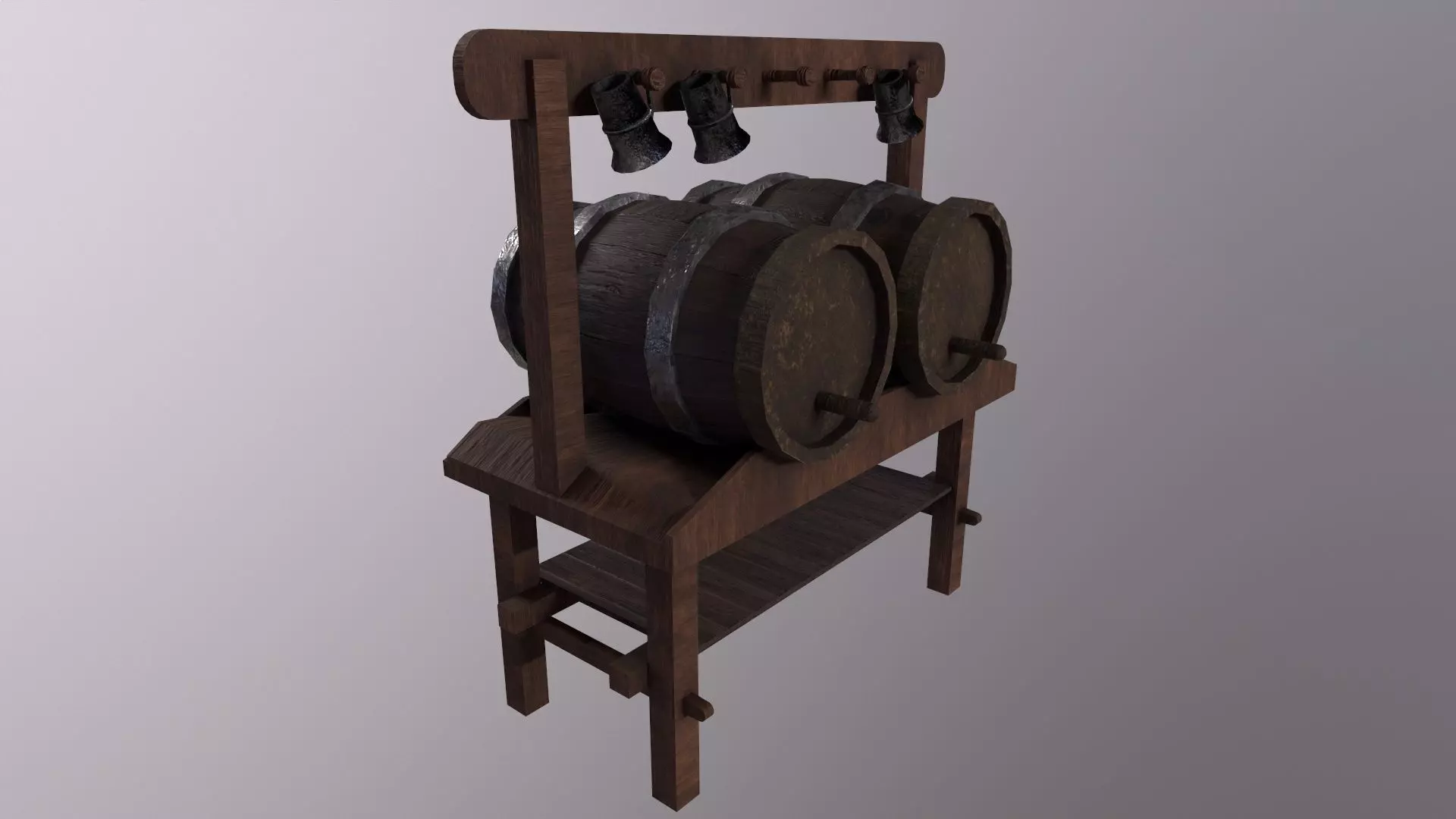 Bar - Barrel - Glass - Table Game Ready Low Poly 3D Model Low-poly 3D model_0