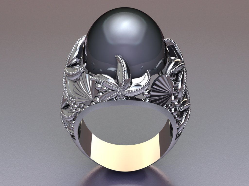 Turkish ring Shell and Starfish 3D print model_3