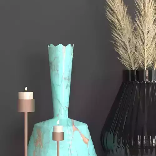 decorative set three vases and candle on table