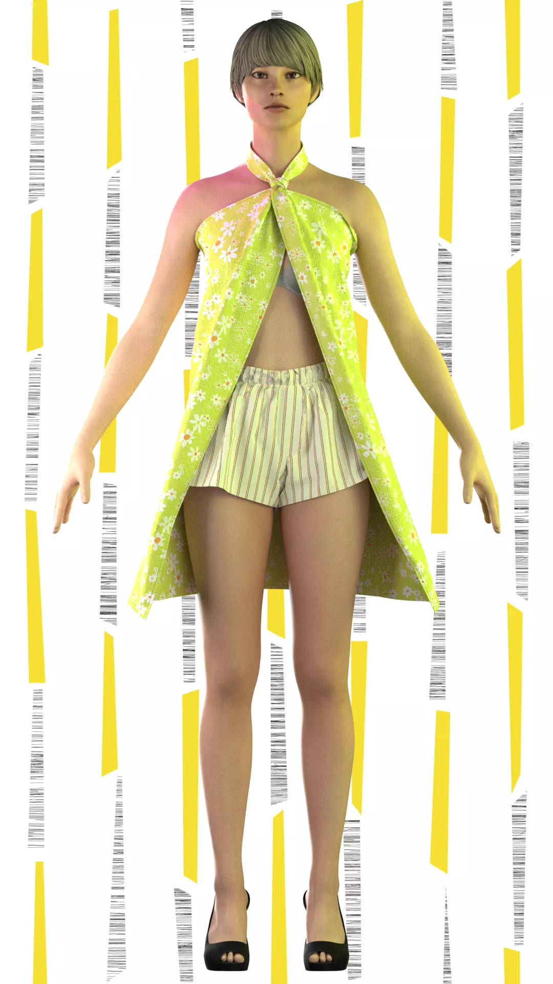  Ladies Tonic and Linen Shorts Low-poly 3D model_0