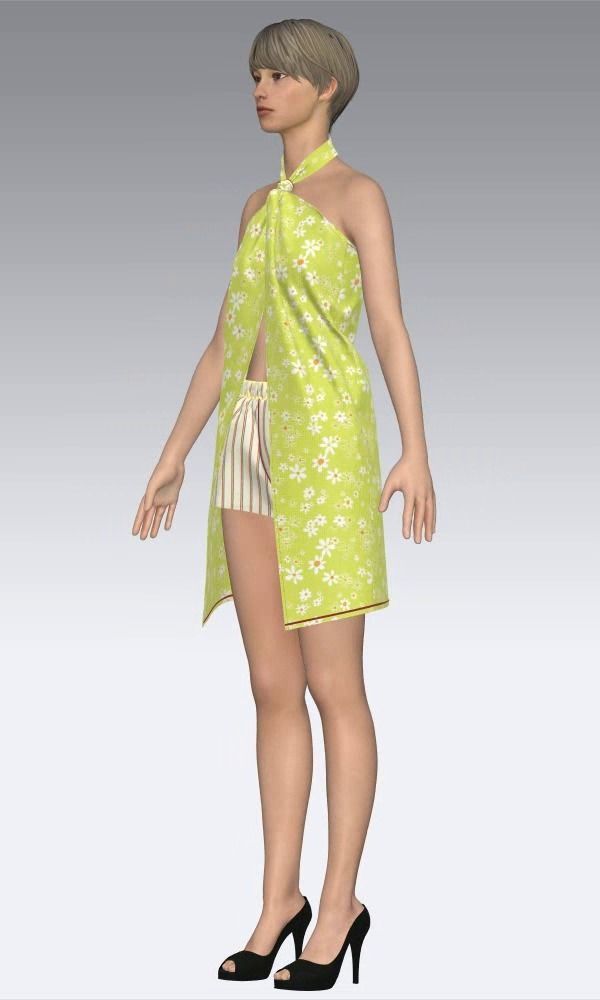  Ladies Tonic and Linen Shorts Low-poly 3D model_6