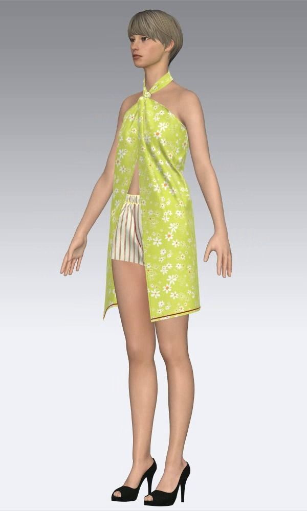  Ladies Tonic and Linen Shorts Low-poly 3D model_5
