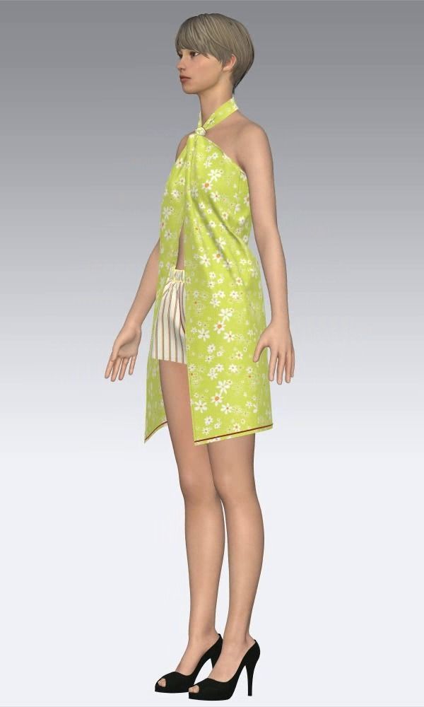  Ladies Tonic and Linen Shorts Low-poly 3D model_7