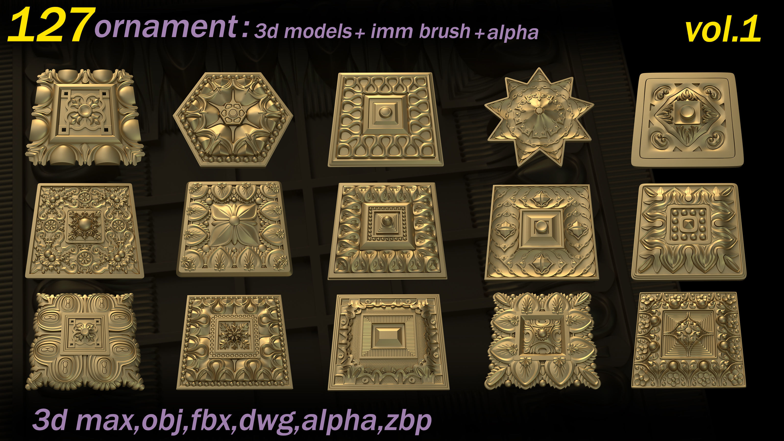 127 Ornament 3D Models and IMMBrushes and Alphas VOL 01 3D model_1