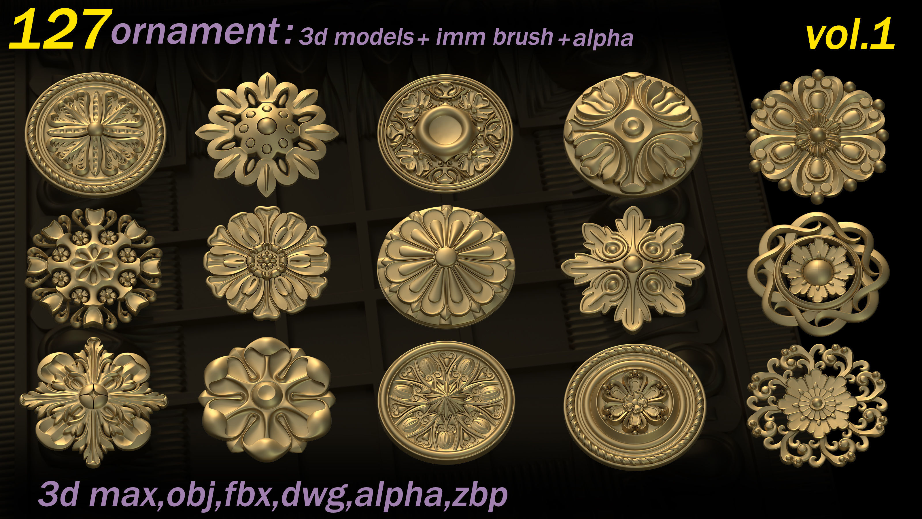 127 Ornament 3D Models and IMMBrushes and Alphas VOL 01 3D model_3