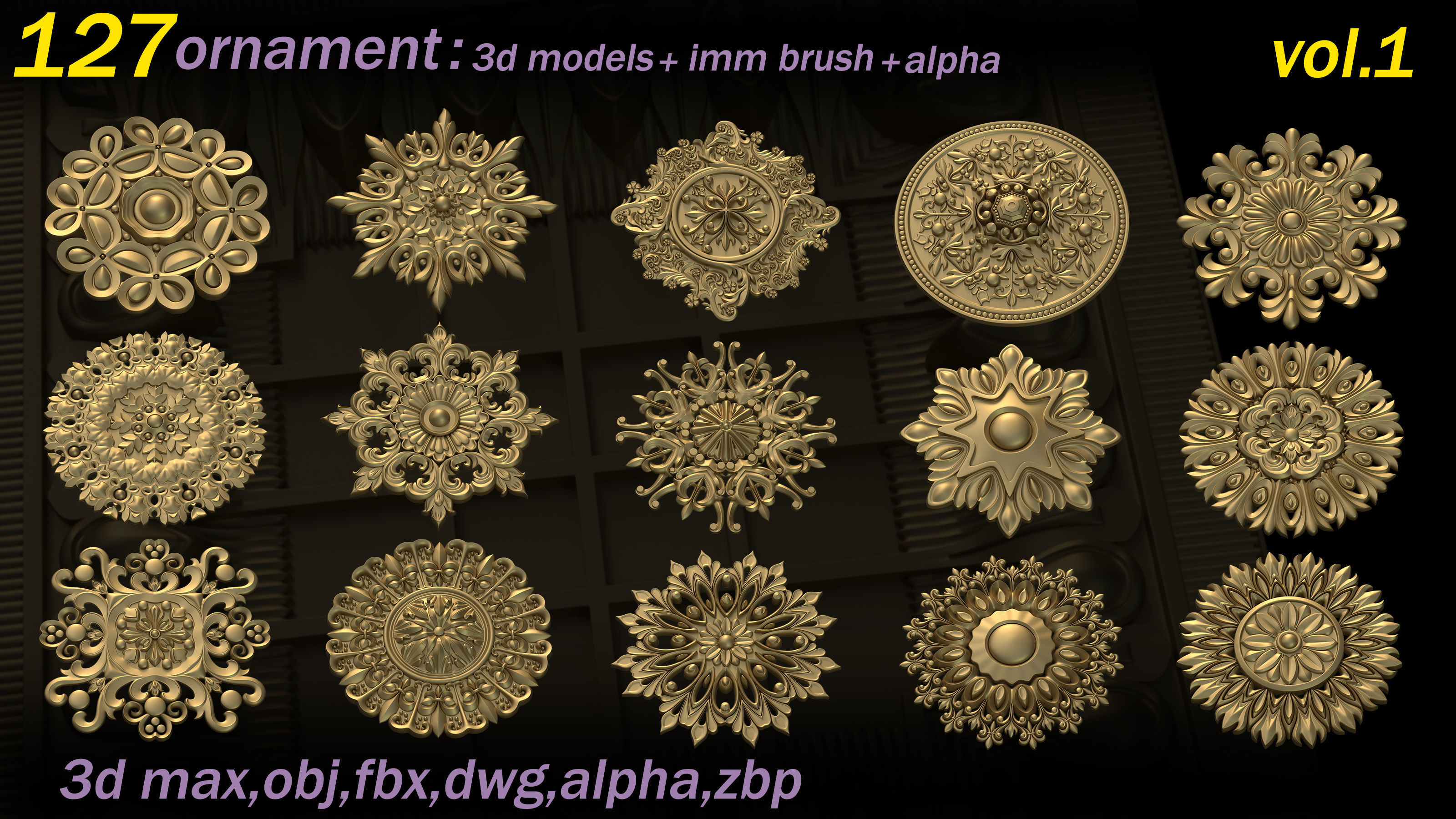 127 Ornament 3D Models and IMMBrushes and Alphas VOL 01 3D model_2