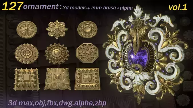 127 Ornament 3D Models and IMMBrushes and Alphas VOL 01 3D model
